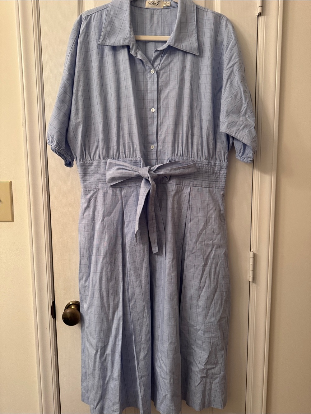 Eliza J Light Blue Button-Front Midi Dress with Tie Waist